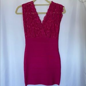 Pink bodycon dress with lace detail
